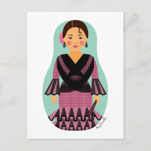 Spanisch Pink Dress Matryoshka Postcard Postkarte