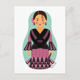 Spanisch Pink Dress Matryoshka Postcard Postkarte