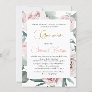 Spanisch Pink Floral Frame Quinceañera Einladung
