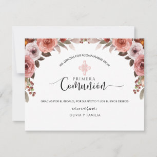 Spanisch Pink Floral Girl Erste Kommune Vielen Dan Dankeskarte