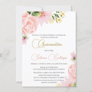 Spanisch Pink Floral Quinceanera Einladung