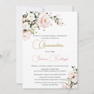 Spanisch Pink Floral Quinceanera Einladung
