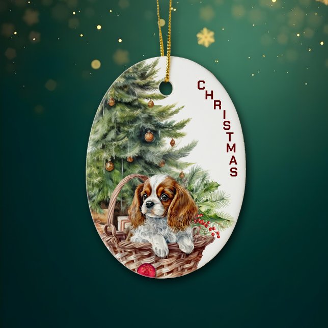 Spanisch Puppy Wicker Weihnachtsweih Keramik Ornament (Von Creator hochgeladen)