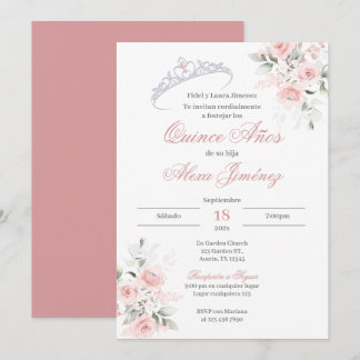 Spanisch Quinceanera Pink Floral Einladung