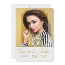 Spanisch Quinceanera Save the Date in Golden Hues