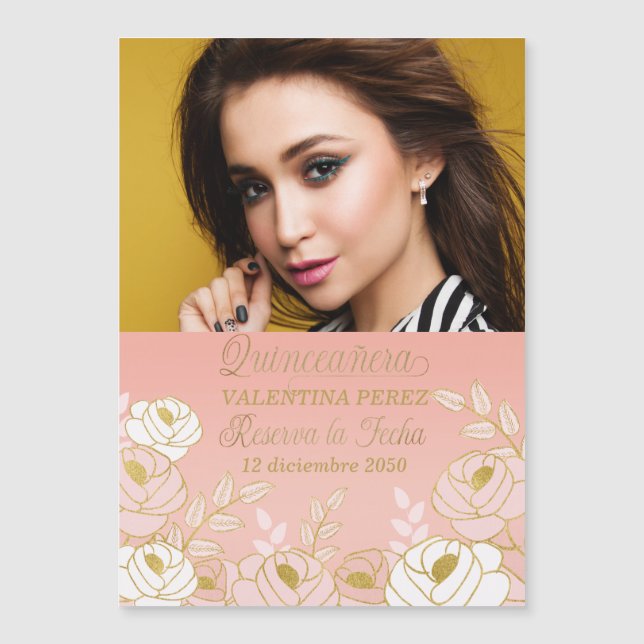 Spanisch Quinceanera Save the Date Reserva la Fech Magnetkarte (Vorderseite)