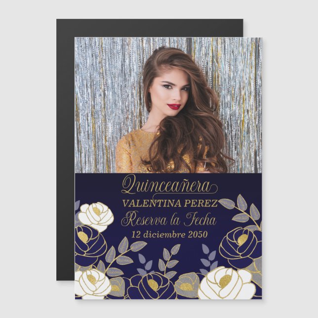 Spanisch Quinceanera Save the Date Reserva la Fech Magnetkarte (Vorne/Hinten)