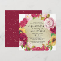 Spanisch, Quinceñera Elegante Einladung Rote Flora