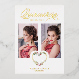 Spanisch Quinceñera Romantisches Rotes Pink Shades Folieneinladung