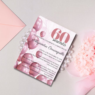 Spanisch Rosa Blush Bloral Balloons 60. Geburtstag Einladung