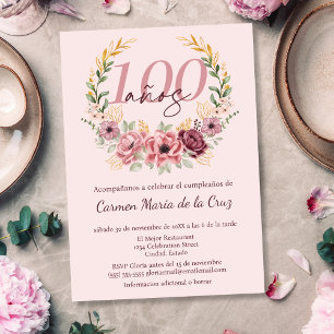 Spanisch Rosa Elegante Blumenparty zum 100. Geburt Einladung