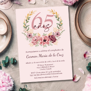 Spanisch Rosa Elegante Blumenparty zum 65. Geburts Einladung