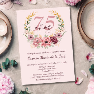 Spanisch Rosa Elegante Blumenparty zum 75. Geburts Einladung