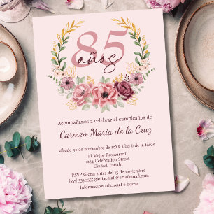 Spanisch Rosa Elegante Blumenparty zum 85. Geburts Einladung