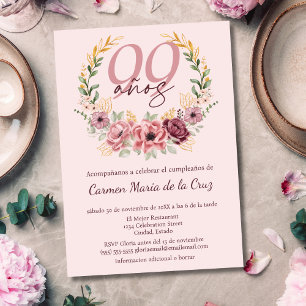 Spanisch Rosa Elegante Blumenparty zum 99. Geburts Einladung