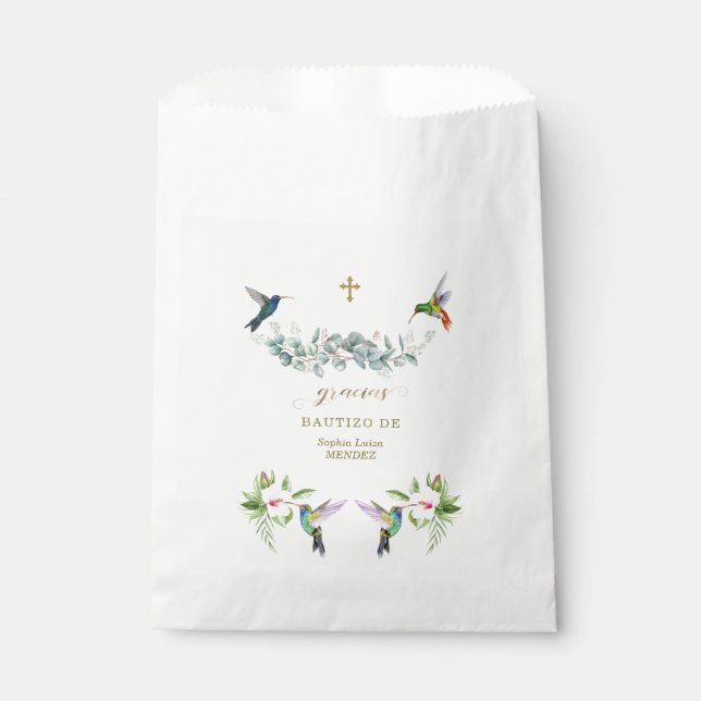 Spanisch Rosa Hibiskus Blume Eukalyptus Bautizo Geschenktütchen (Vorderseite)