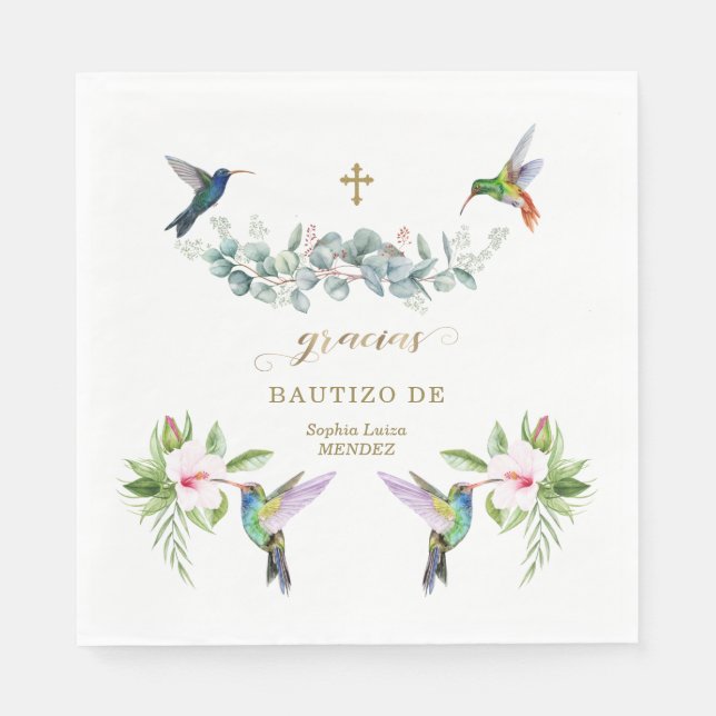 Spanisch Rosa Hibiskus Blume Eukalyptus Bautizo Serviette (Vorderseite)