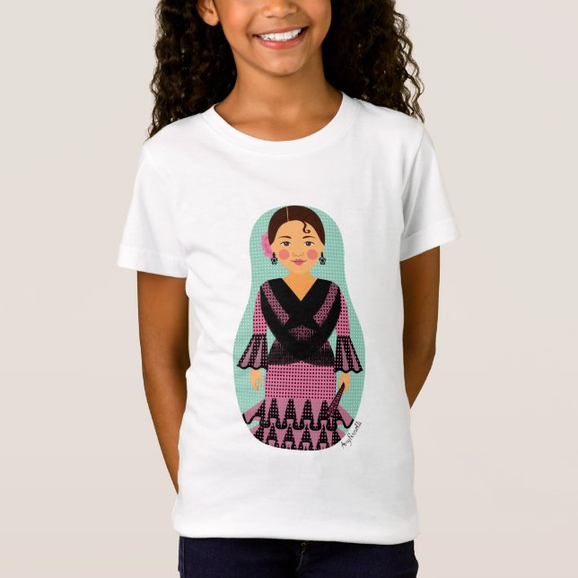 Spanisch Rosa Kleid Matryoshka Girls' T - Shirt (Vorderseite)