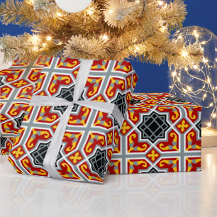 Spanisch - rote und gelbe achteckige Muster Geschenkpapier