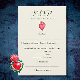 Spanisch, Rotes Herz und Blume Mexikanische Hochze RSVP Karte