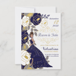 Spanisch Save the Date Navy Blue Quinceanera Flora