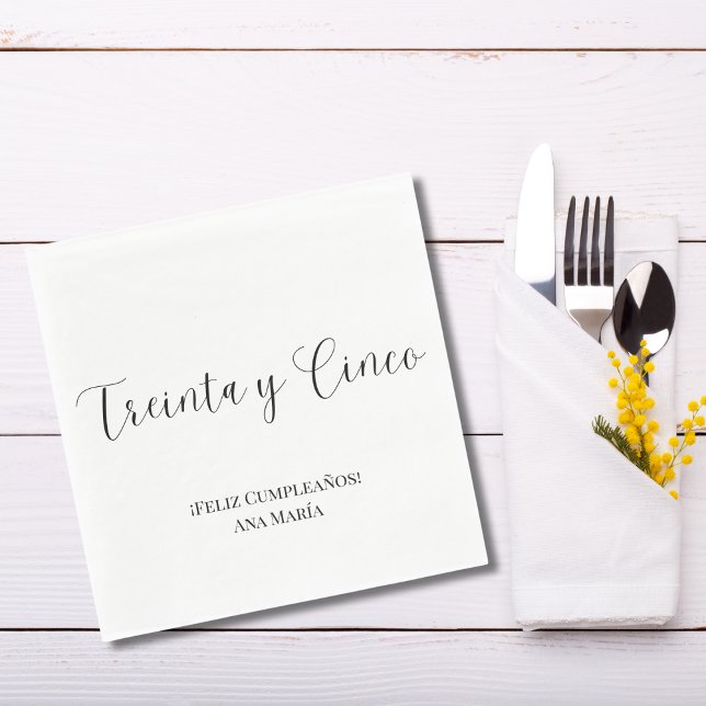 Spanisch Schwarz/Weiß Minimalistisch 35. Geburtsta Serviette (Von Creator hochgeladen)