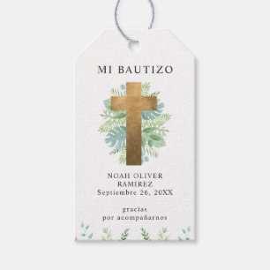 Spanisch, Taufe Elegantes Gold Kreuz mit Grün Geschenkanhänger