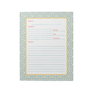 Spanisch Tiles Blau und Gelb Mittelmeer Rezept Notizblock