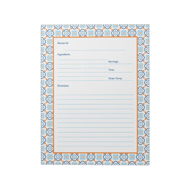 Spanisch Tiles Blue and Orange Mediterranean Recip Notizblock (Rotiert)
