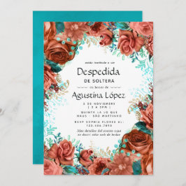 Spanisch Türkis und Coral Floral Bachelorette Einladung