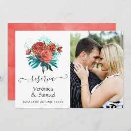 Spanisch Türkis und Korallenhochzeit Sichern Sie d Save The Date
