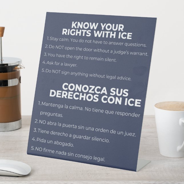 Spanisch und Englisch Know Your Rights ICE Sockelschild (In Situ)