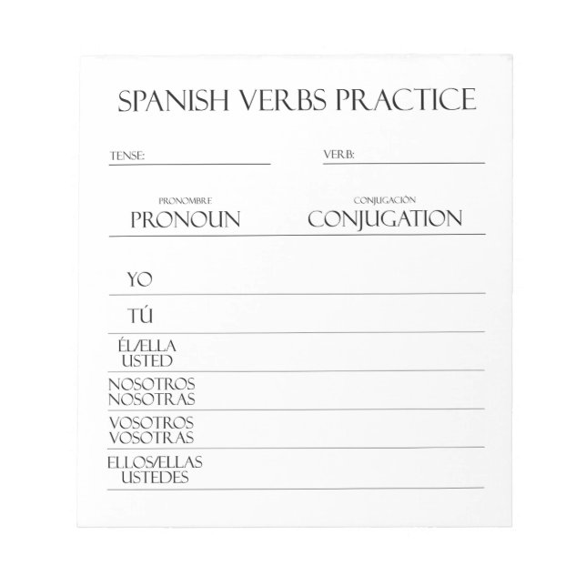 Spanisch | Verbs Conjugation Practice Notizblock (Vorderseite)