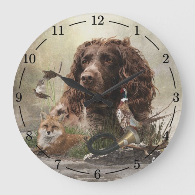 Spanisch, Wachtelhund Große Wanduhr (Vorderseite)