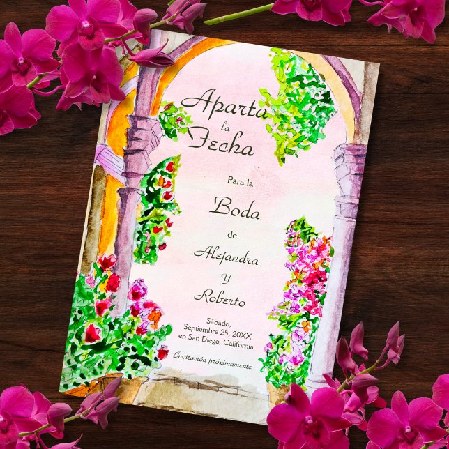 Spanisch, Wasserfarbenalte Hochzeit Sichern Sie da Einladung (Von Creator hochgeladen)