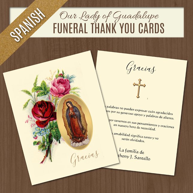 Spanische Beerdigung Beileid Heilige Karte Vielen  (Our Lady of Guadalupe Catholic Funeral Thank You Cards)