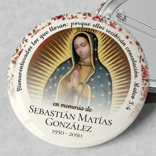 Spanische Beerdigung Virgen de Guadalupe Button (Virgen de Guadalupe, Our Lady of Guadalupe, funeral keepsake, funeral badge, In Loving Memory)