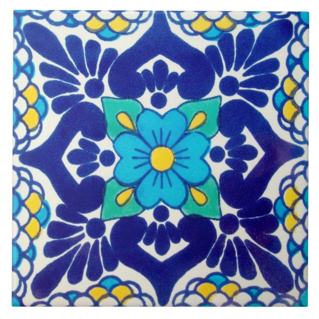 Spanische blaue Blumen-Keramik-Foto-Fliese Fliese (Vorderseite)