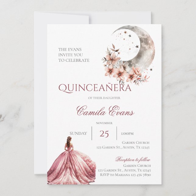 Spanische Boho Quinceanera Einladung (Vorderseite)