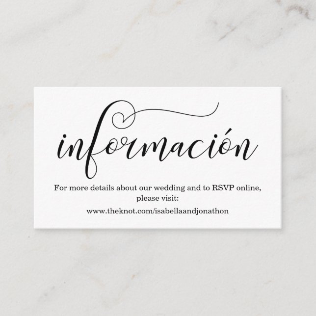 Spanische Calligraphy Wedding Website Enclosure Ca Begleitkarte (Vorderseite)
