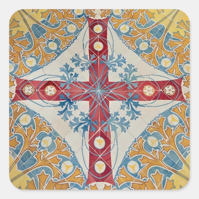 Spanische Cross Tiles Quadratischer Aufkleber (Vorderseite)