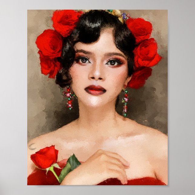 Spanische Dame in Red Digital Art Poster (Vorne)