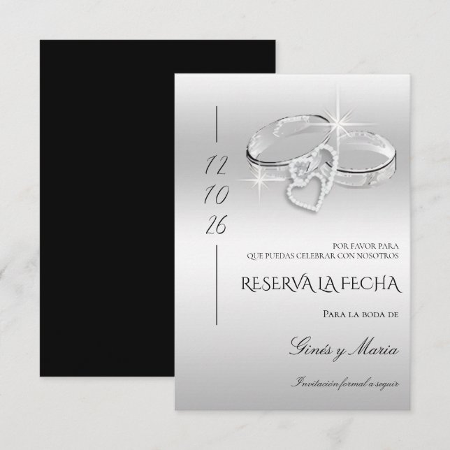 Spanische dekorative glitzernde silberne Eheringe  Save The Date (Vorne/Hinten)
