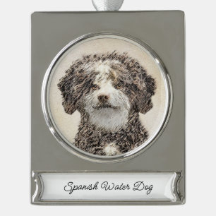 Spanische Dog Malerei - Niedliche Original Hunde K Banner-Ornament Silber