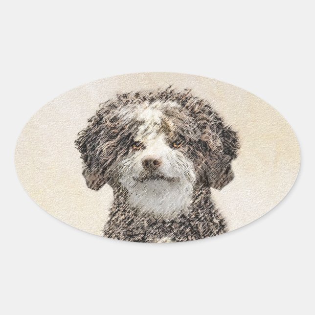 Spanische Dog Malerei - Niedliche Original Hunde K Ovaler Aufkleber (Vorderseite)