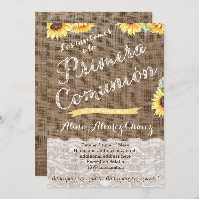 Spanische Einladung zur 1. Kommune für Latina Girl (Vorne/Hinten)