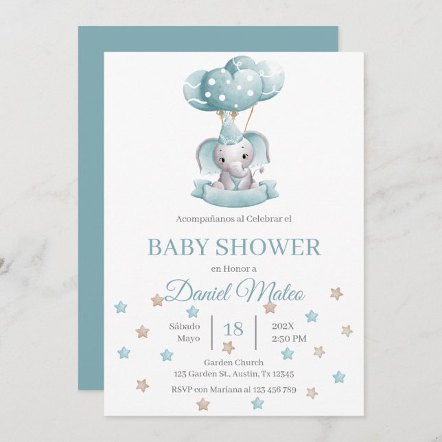Spanische Elephant Baby Dusche Einladung (Vorne/Hinten)