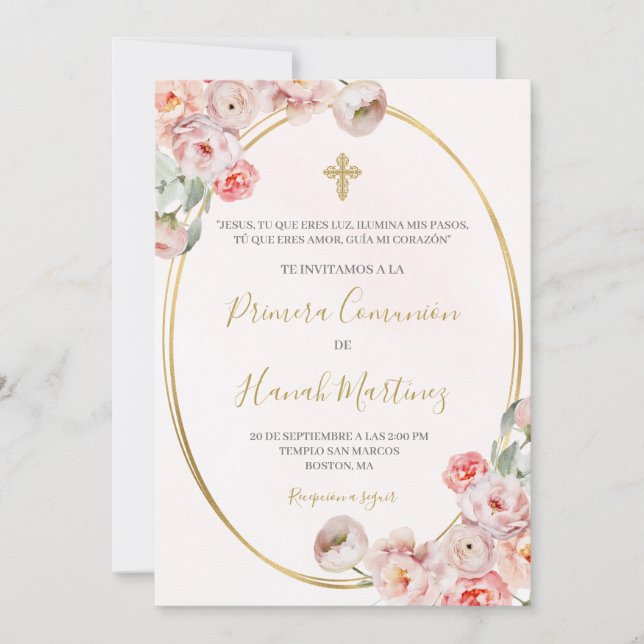 Spanische Erste Kommune für Mädchen Einladung (Vorderseite)