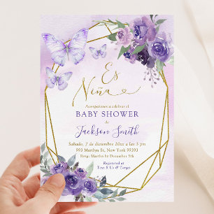 Spanische Es Niña Lila BläserBaby-Dusche Einladung