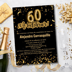 Spanische Fancy Schwarz & Gold Konfetti 60. Geburt Einladung